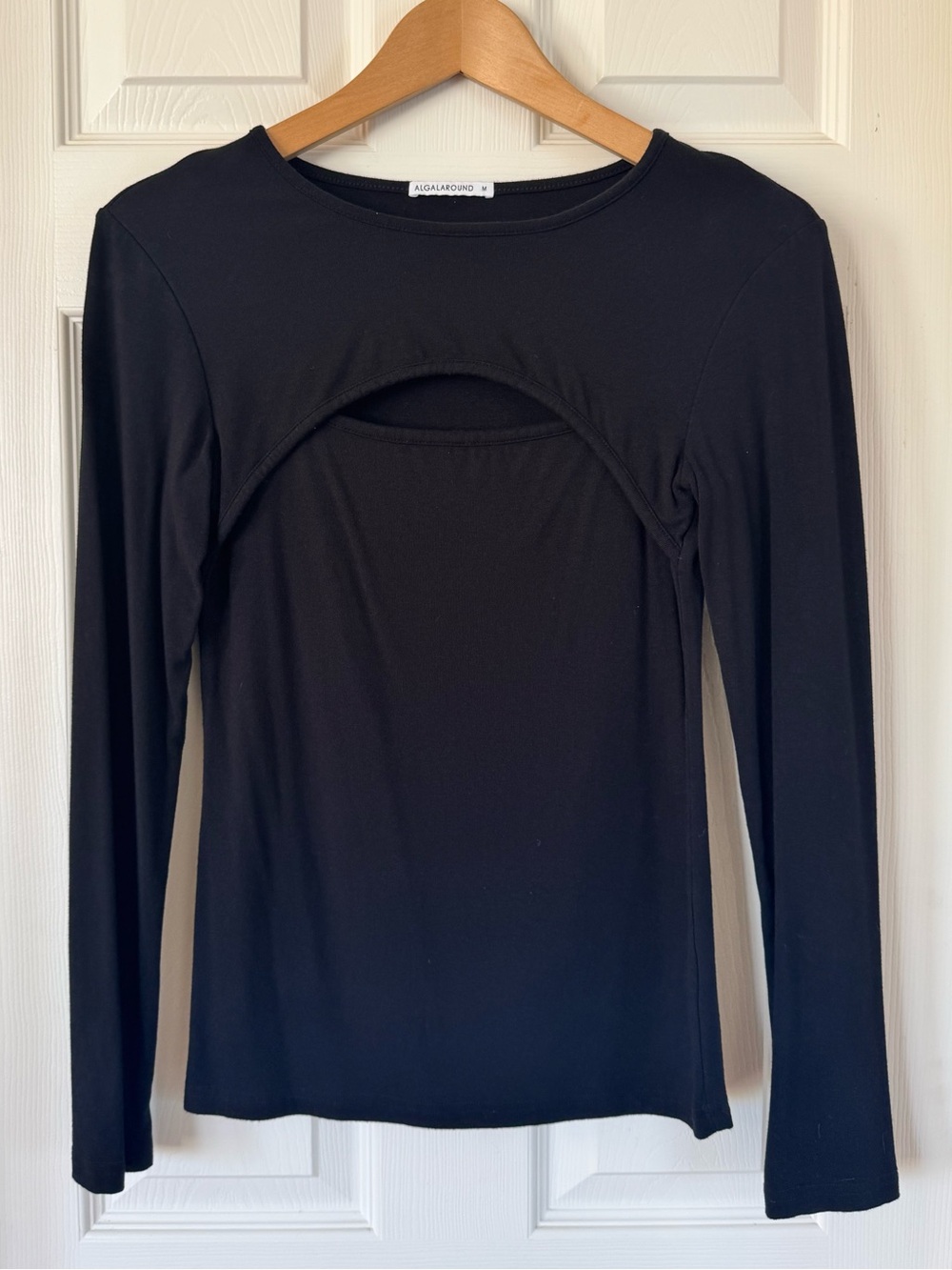 Algalaround Black Cutout Long Sleeve Top Size M Y2K
